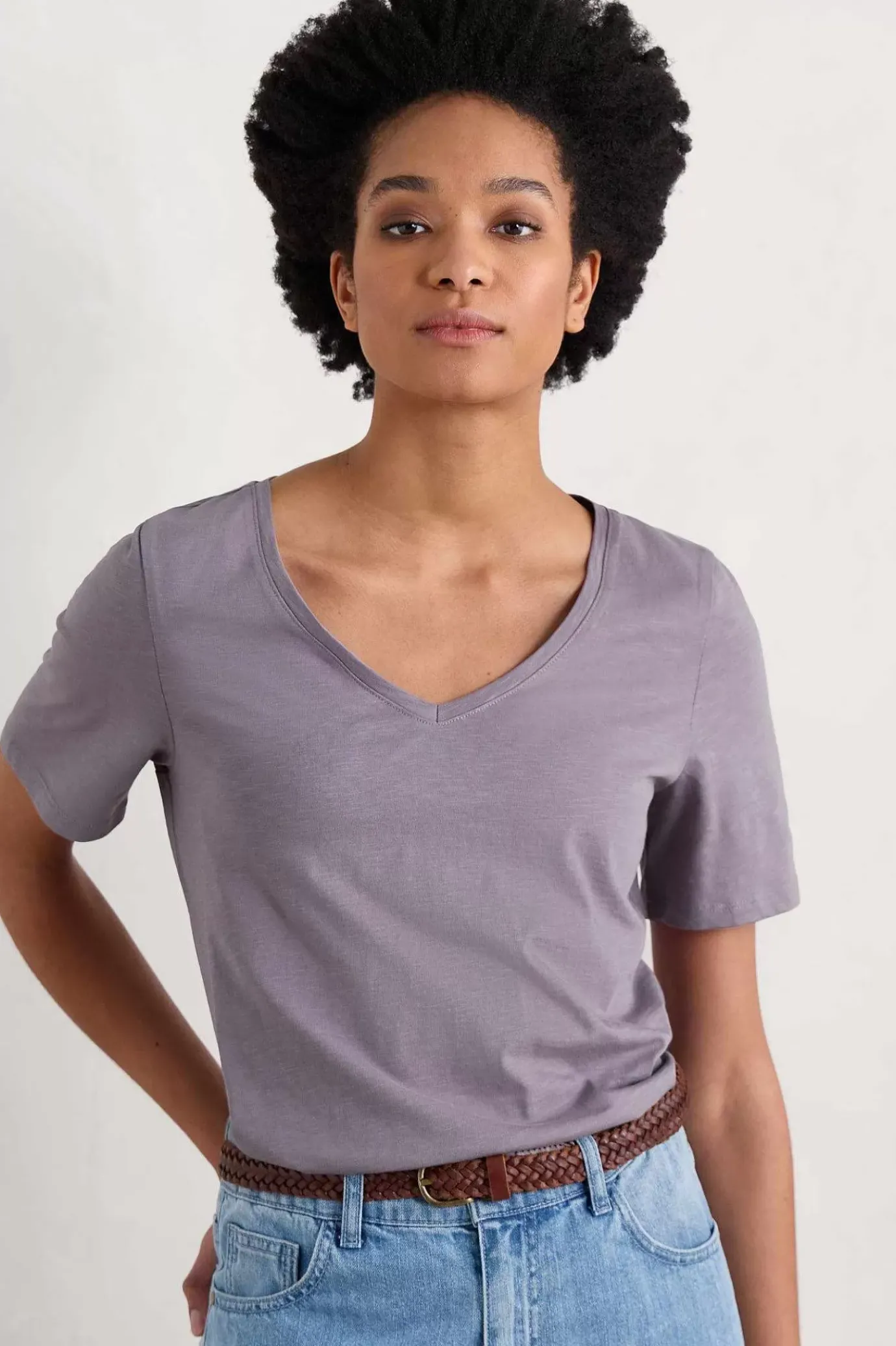 Seasalt Cornwall Burdock Organic Cotton V-Neck T-Shirt (Gots)<Women Tops