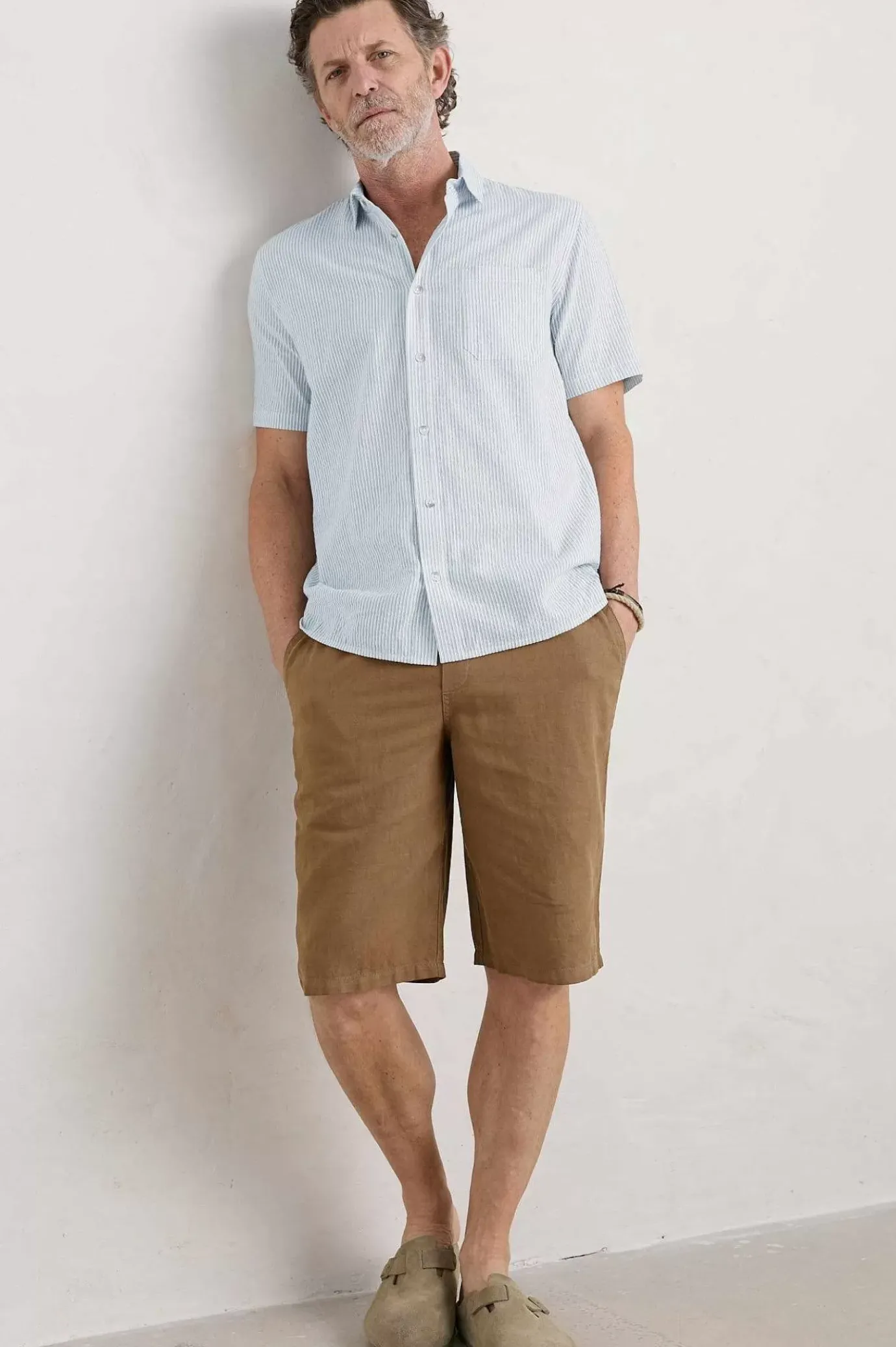 Seasalt Cornwall Men's Blue Heron Seersucker Short Sleeve Shirt<Men Tops & T-Shirts