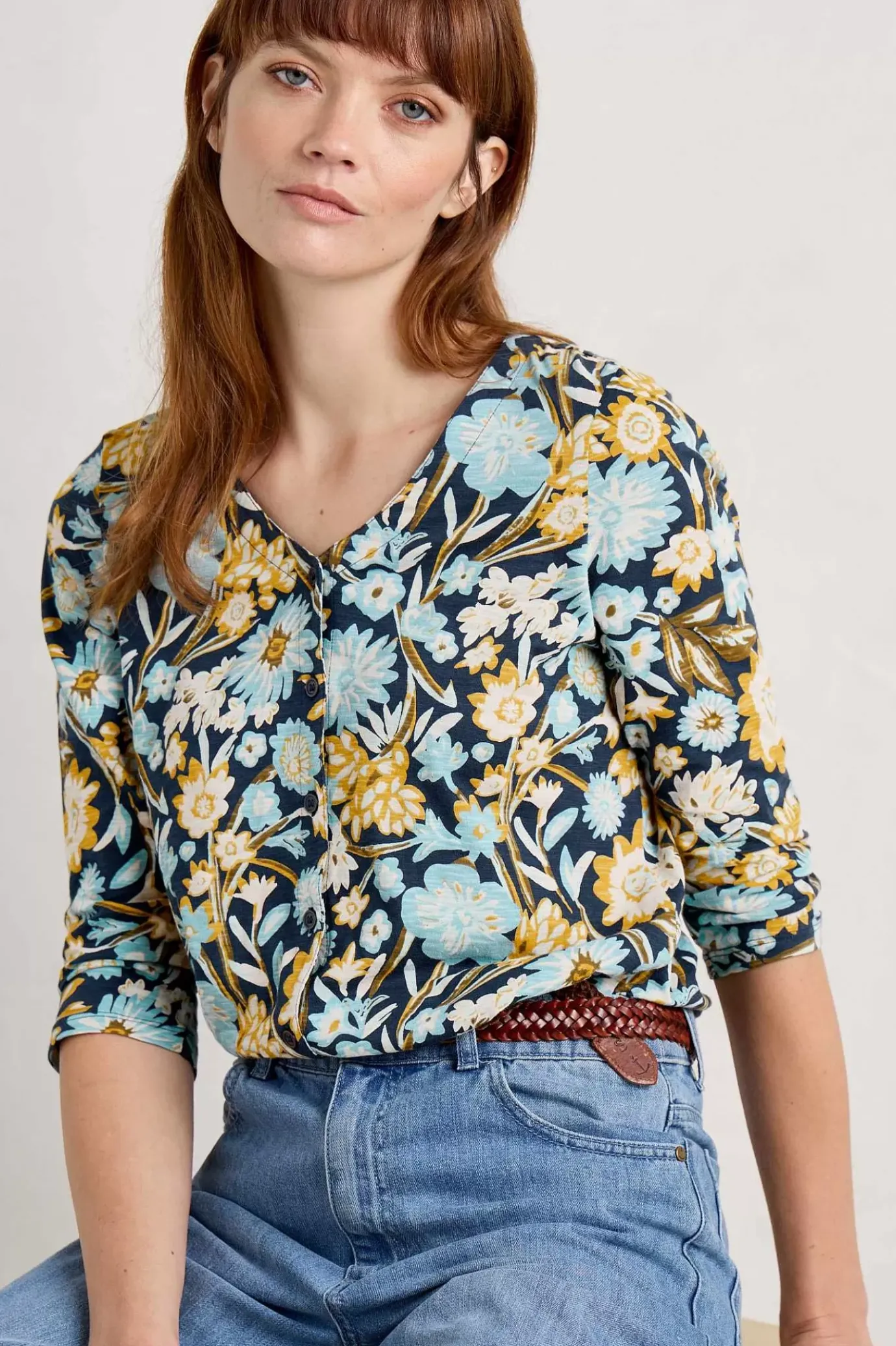 Seasalt Cornwall Studio Glass 3/4 Sleeve Top<Women Tops