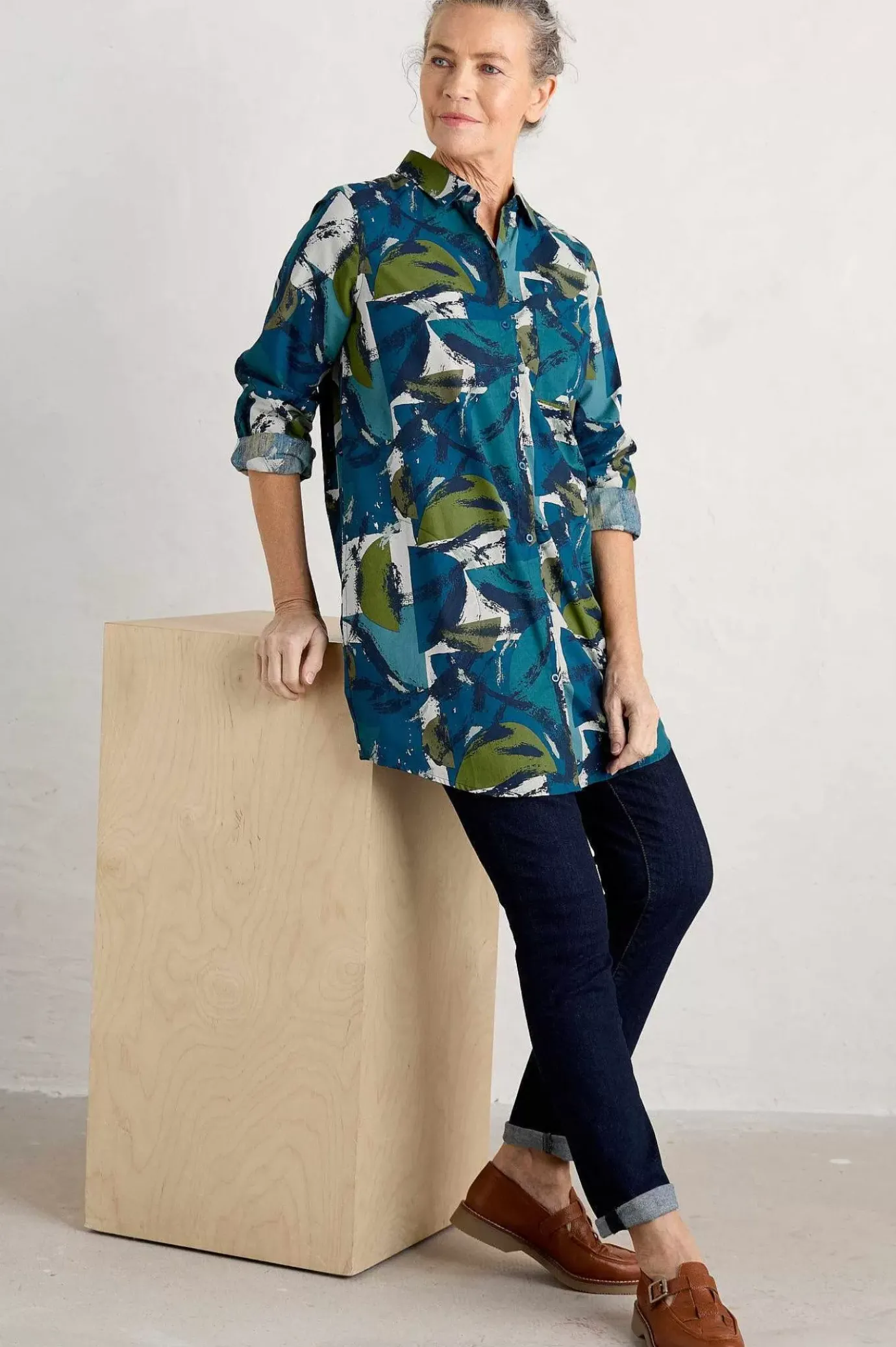 Seasalt Cornwall Waterworn Textured Longline Shirt (Gots)<Women Tops